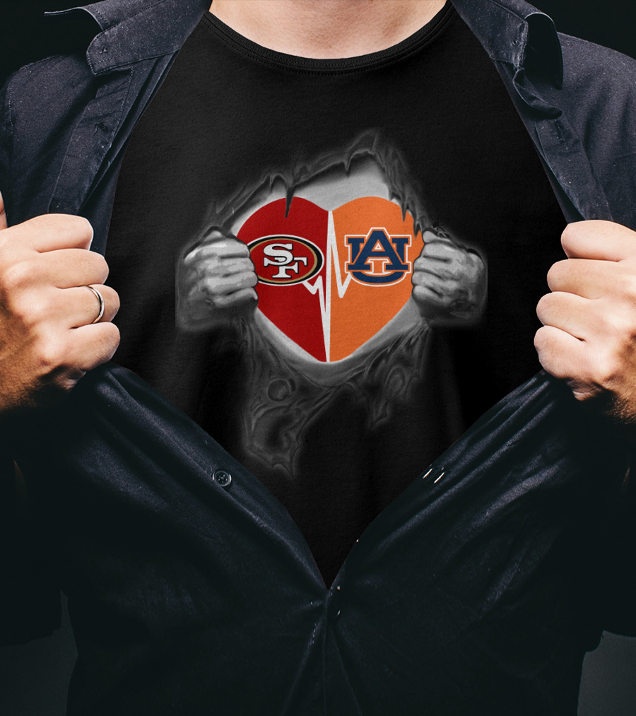 49ers Auburn Heartbeat Fan Logo Combo T-Shirt