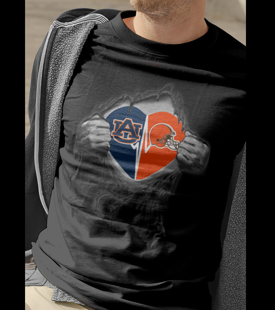 Cleveland Browns And Auburn Tigers Heart T-Shirt