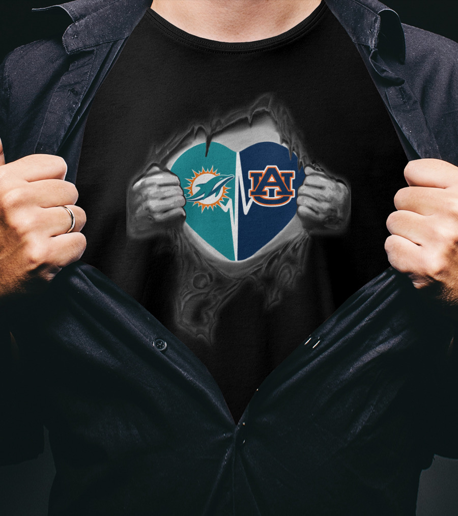 Miami Dolphins Auburn Tigers Heart T-Shirt