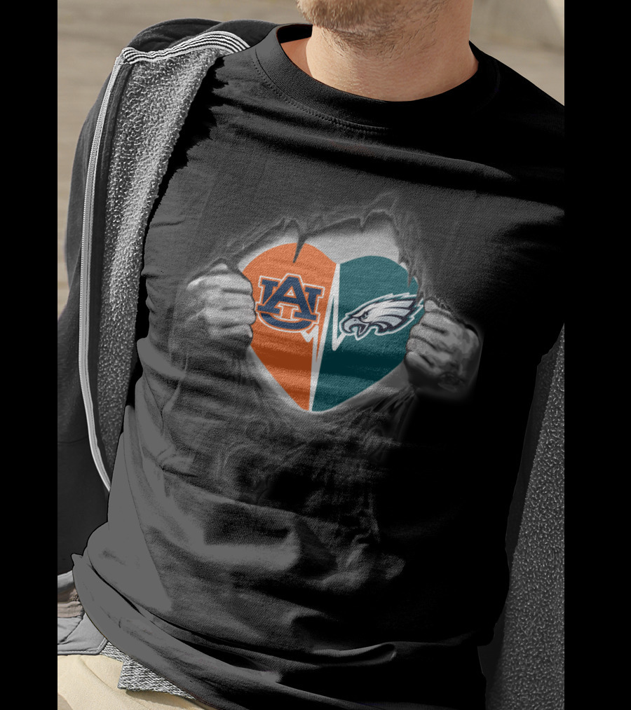 Auburn Tigers Philadelphia Eagles Heart Split T-Shirt
