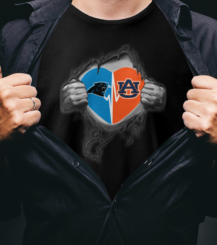 Carolina Panthers Auburn Tigers Heart Logo Combo T-Shirt