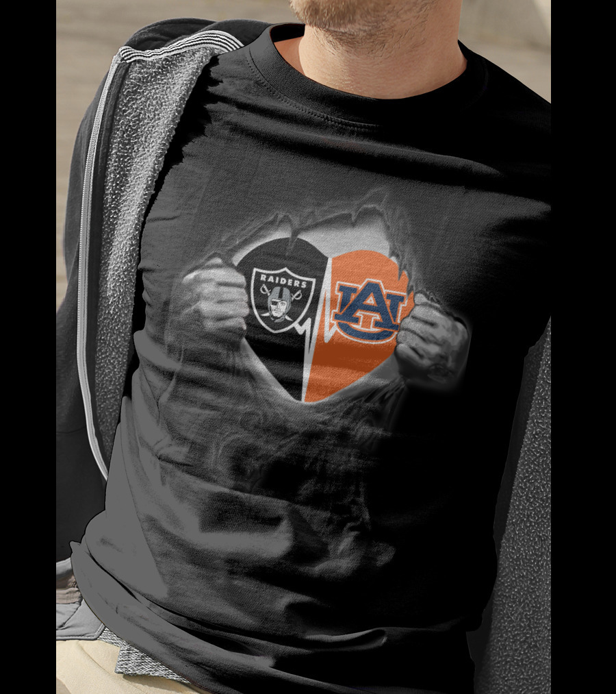 Raiders Auburn Heart Logo Fusion With Torn Effect T-Shirt