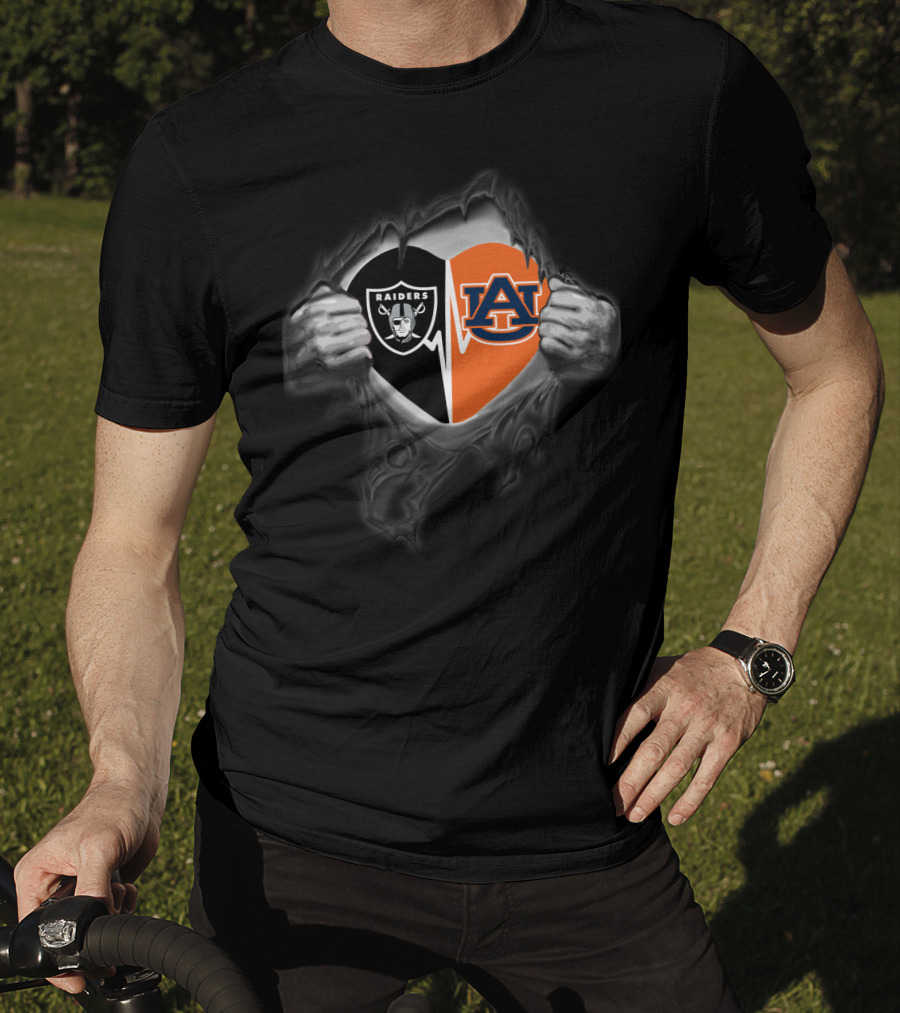 Raiders Auburn Heart Logo Fusion With Torn Effect T-Shirt