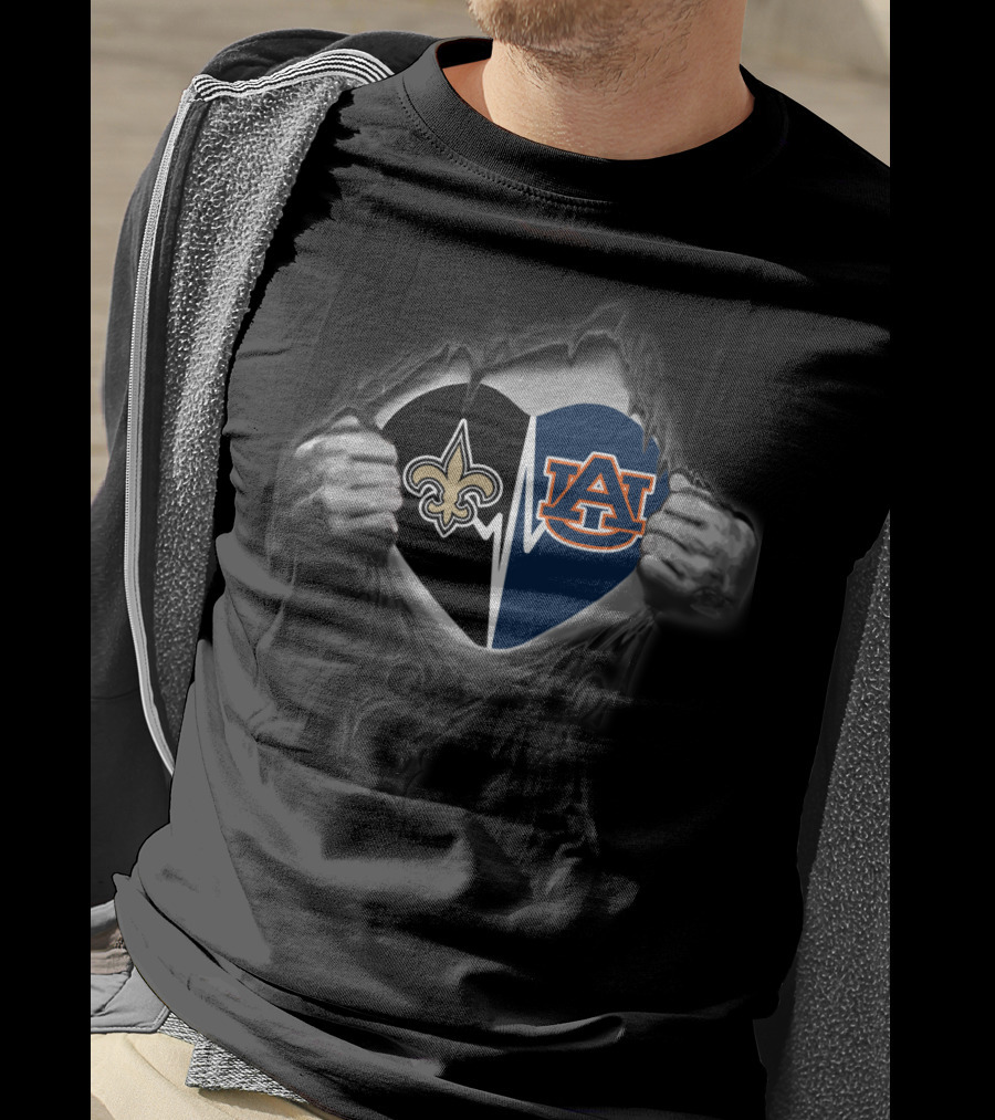 New Orleans Saints Auburn Tigers Heartbeat Passion Fan T-Shirt