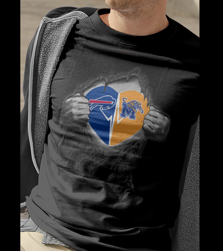 Buffalo Bills Heart Memphis Tigers Logo Fan Collaboration T-Shirt