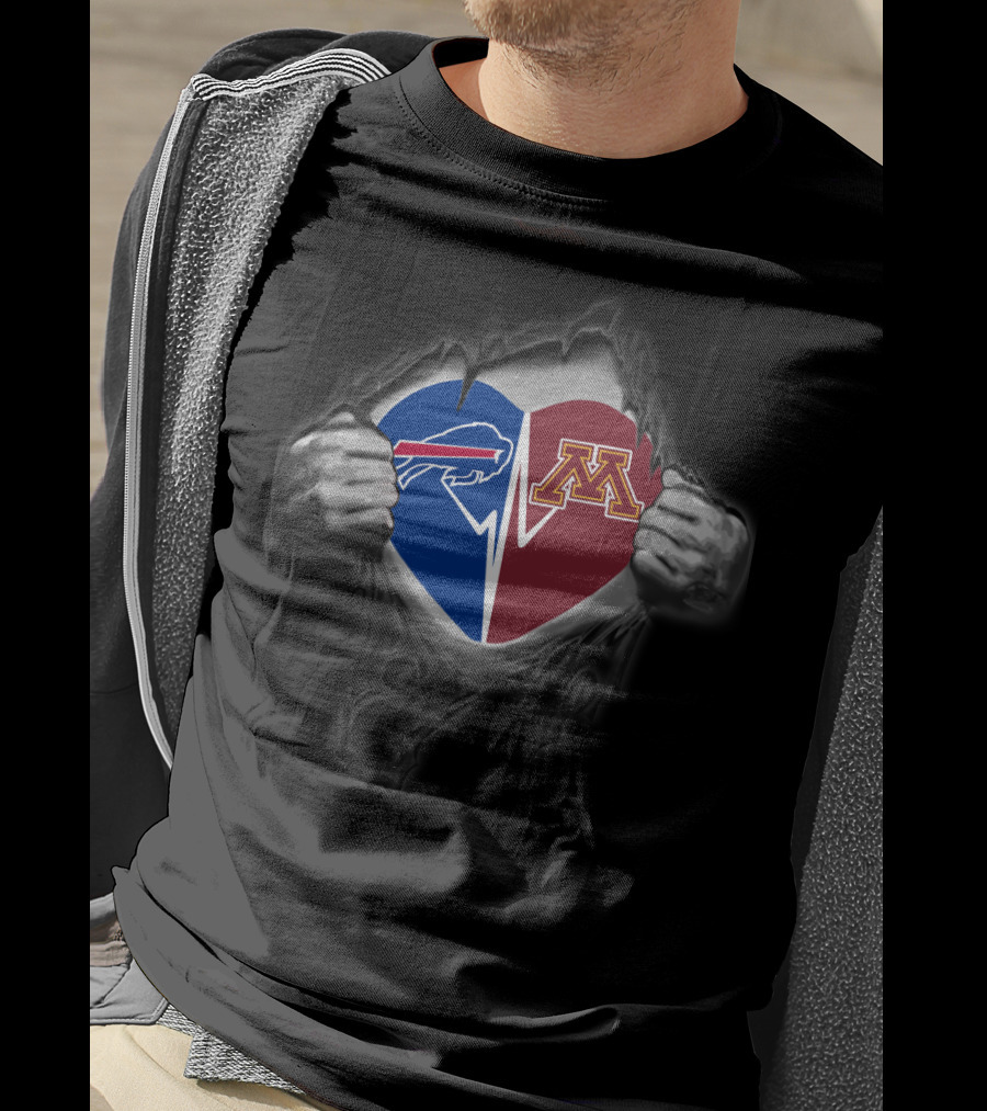 Buffalo Bills Minnesota Golden Gophers Heart Logo Tear T-Shirt