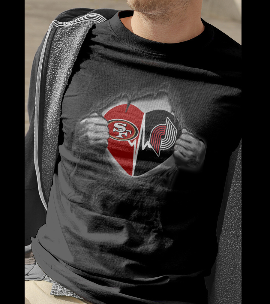 Blazers 49ers Heartbeat San Francisco Portland Fan Passion T-Shirt