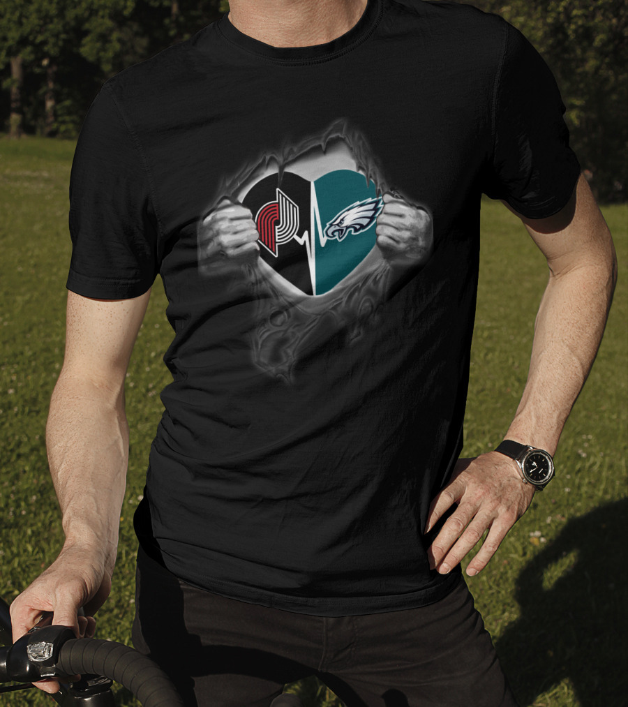 Blazers Eagles Heartbeat Fan Split With Logos T-Shirt