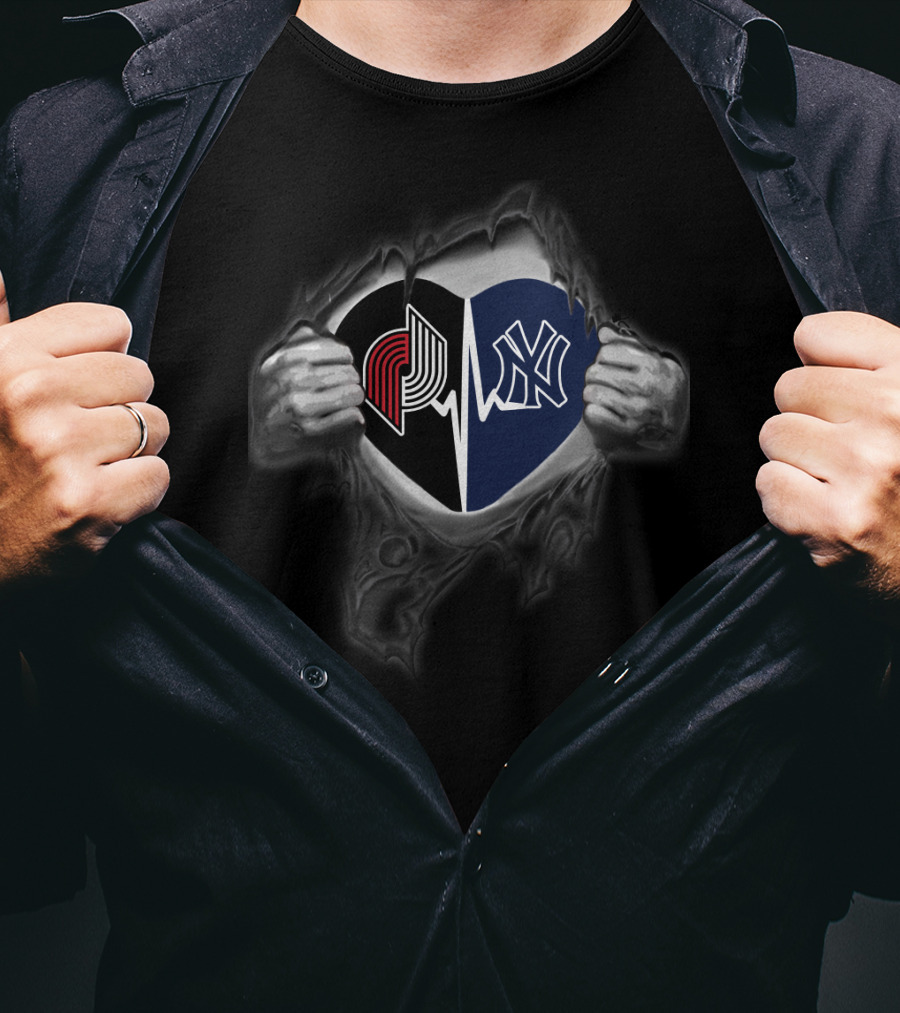 Heart Split Yankees Ny Blazers Logo Icons Hands T-Shirt