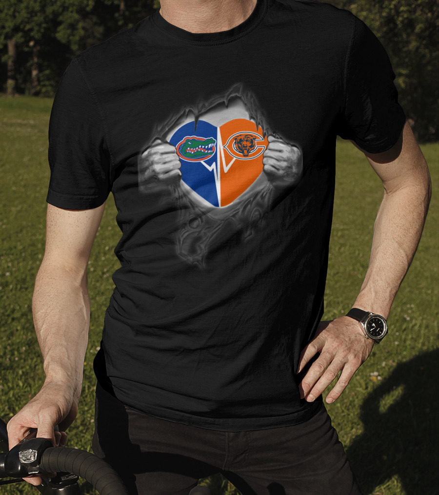 Florida Gators Chicago Bears Heart Logo Fusion T-Shirt