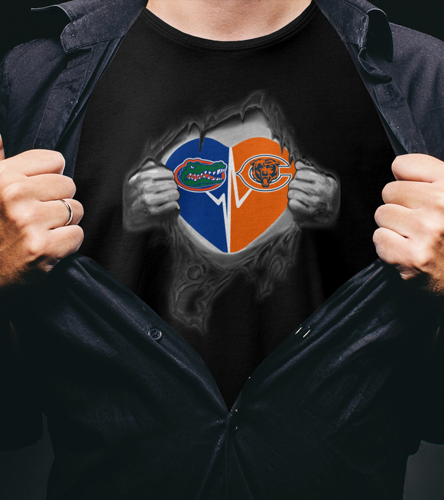 Florida Gators Chicago Bears Heart Logo Fusion T-Shirt