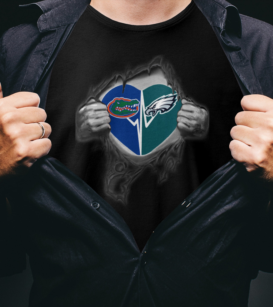 Florida Gators Philadelphia Eagles Heart Inside Ripped Chest T-Shirt
