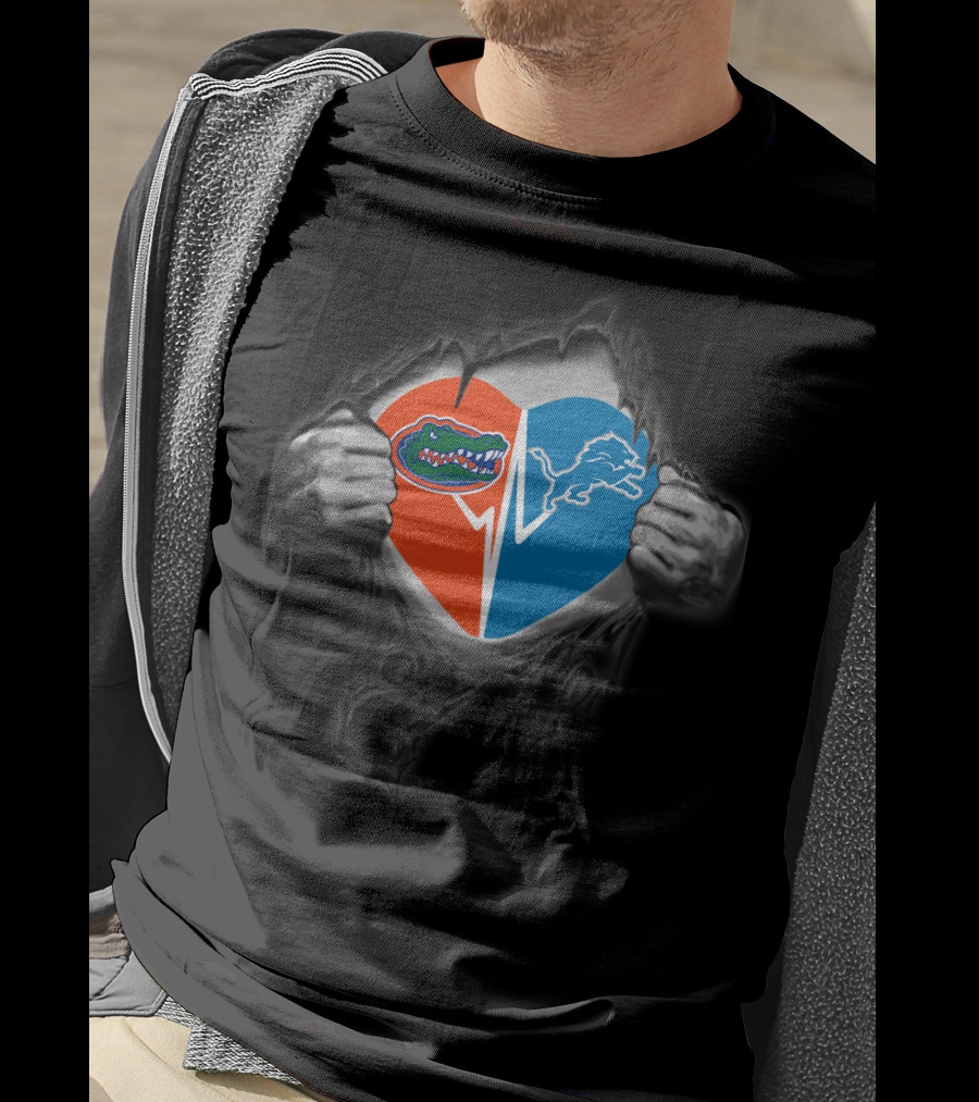Lions Gators Heart Detroit Nfl Florida College Sports Fusion T-Shirt