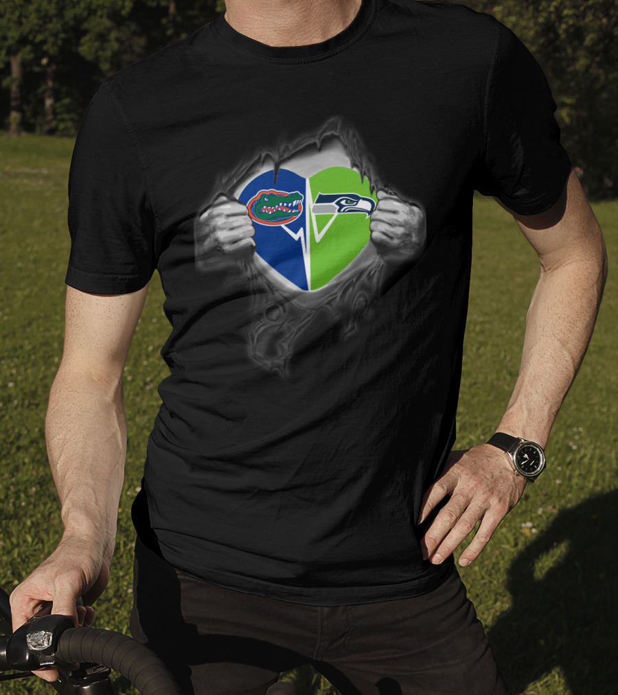 Seahawks Gators Heart Logo Fusion T-Shirt