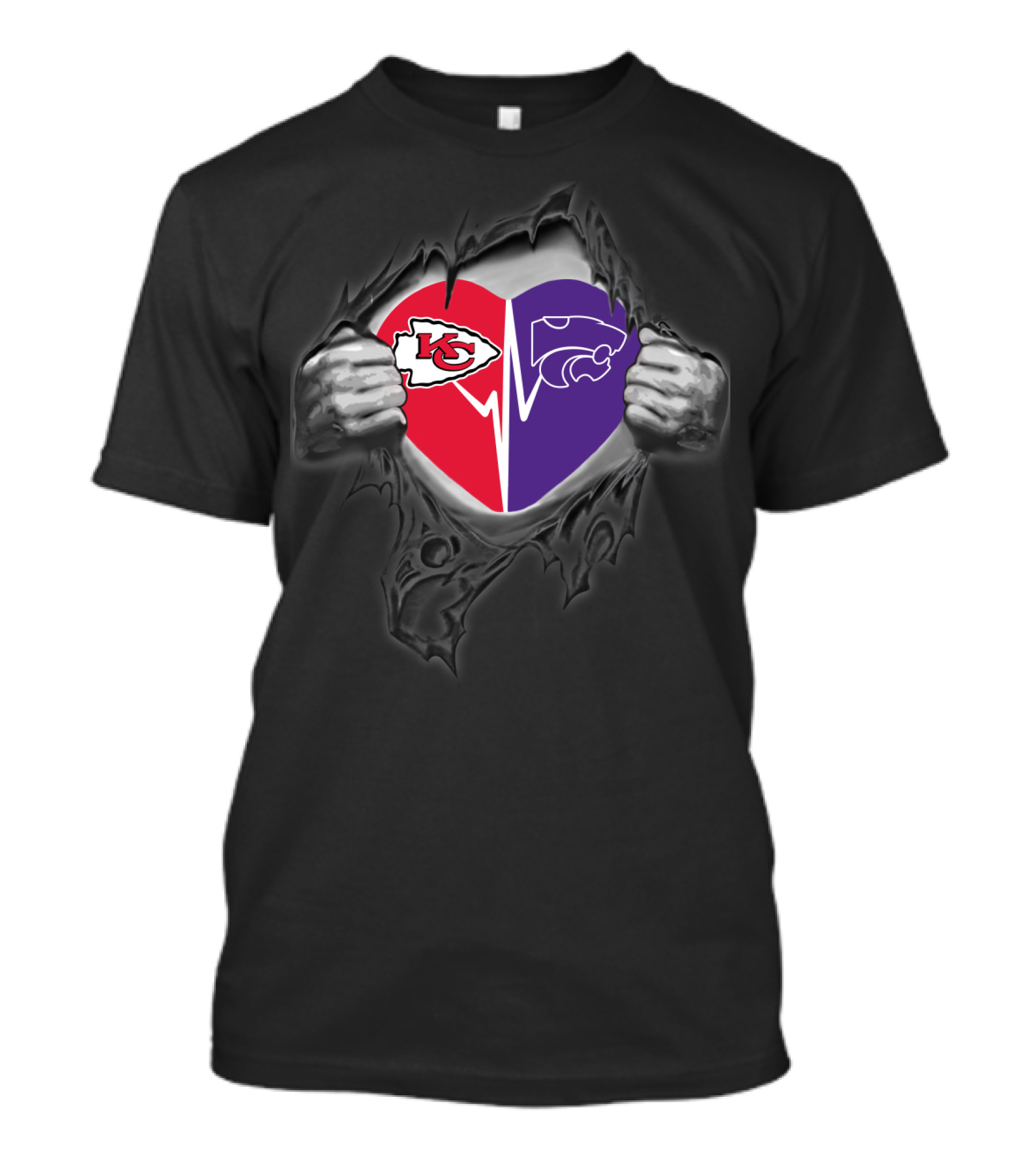 Kansas City Chiefs Kansas State Wildcats Heart Logos T-Shirt