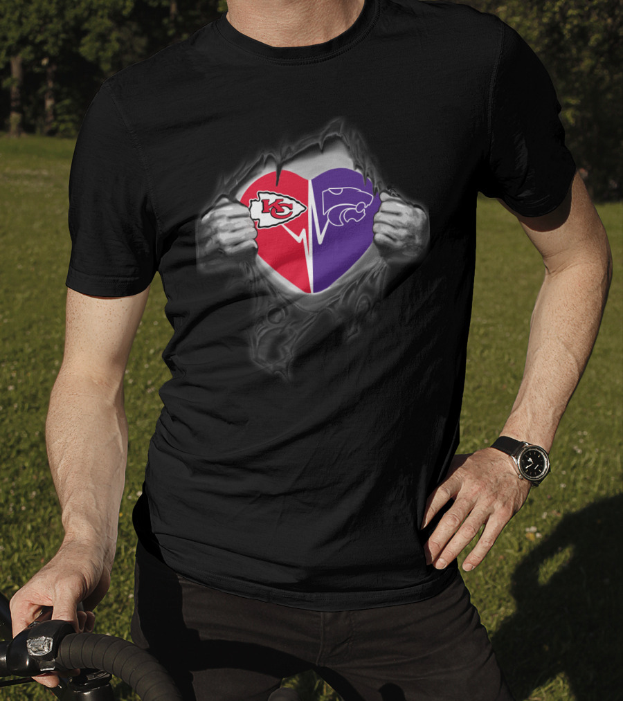 Kansas City Chiefs Kansas State Wildcats Heart Logos T-Shirt