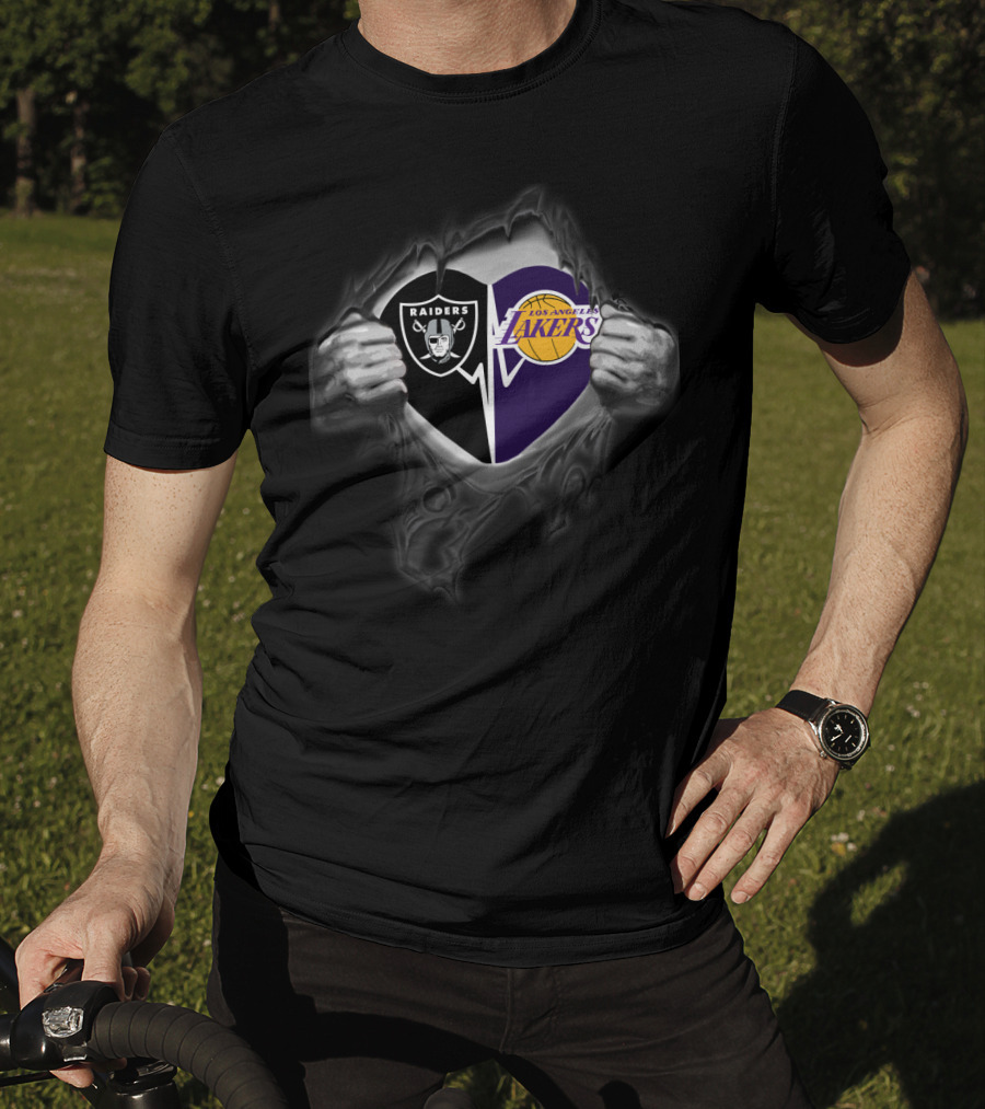 Raiders Los Angeles Lakers Heart Logo Combination T-Shirt