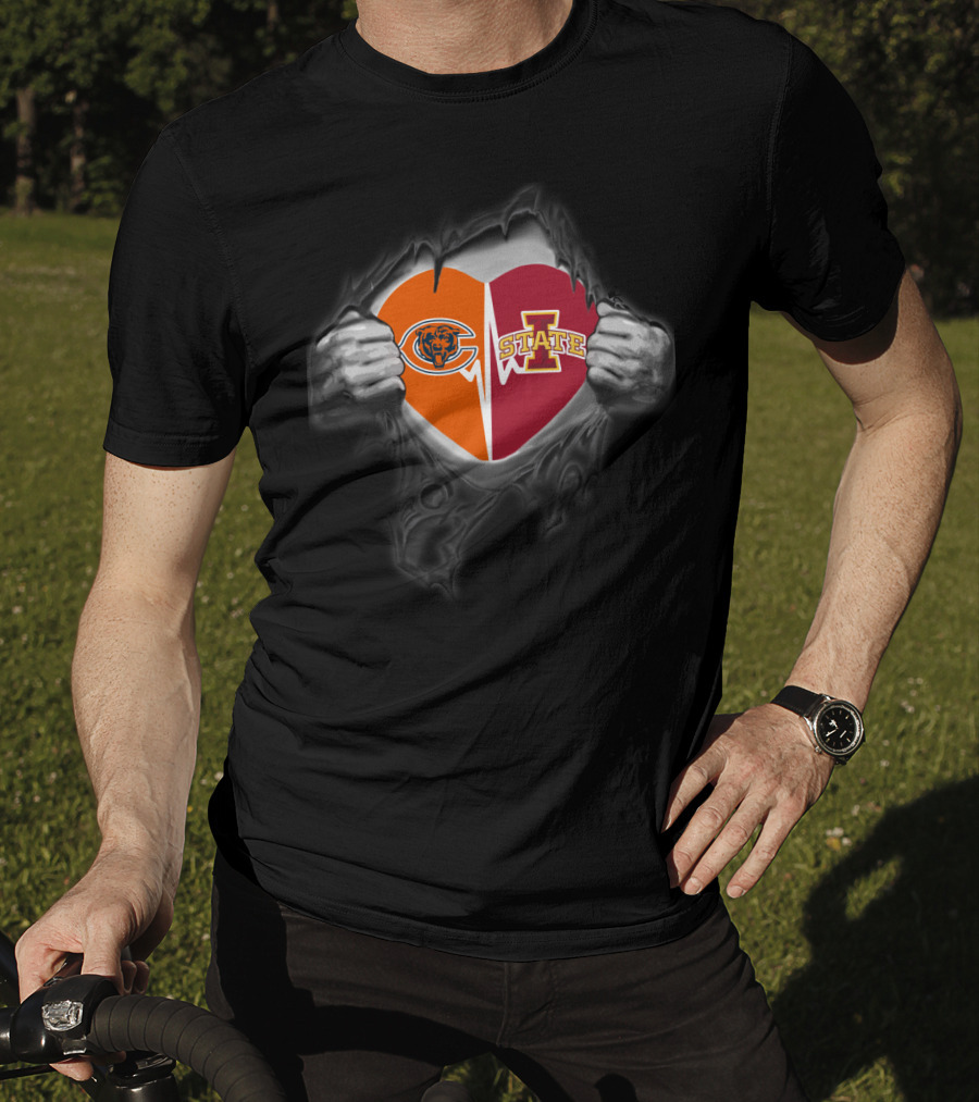 Chicago Bears And Iowa State Cyclones Heart Logo Combination T-Shirt