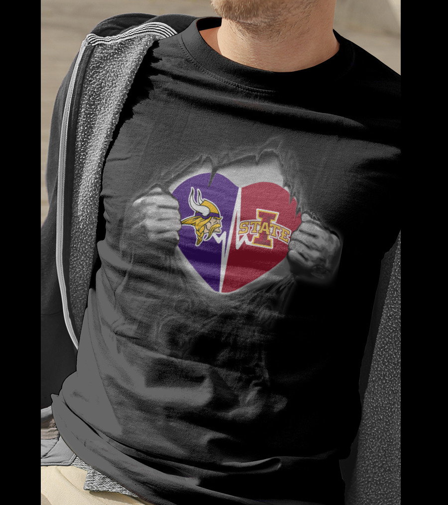 Vikings And Iowa State Cyclones Heart Logo Rip T-Shirt