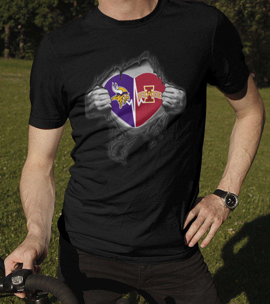 Vikings And Iowa State Cyclones Heart Logo Rip T-Shirt