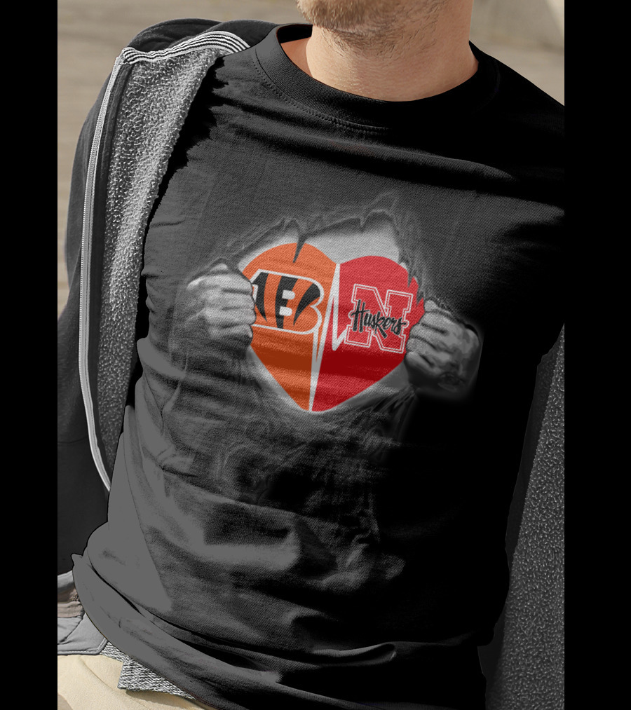 Bengals Nebraska Cornhuskers Heart Logo Nfl And College Football T-Shirt