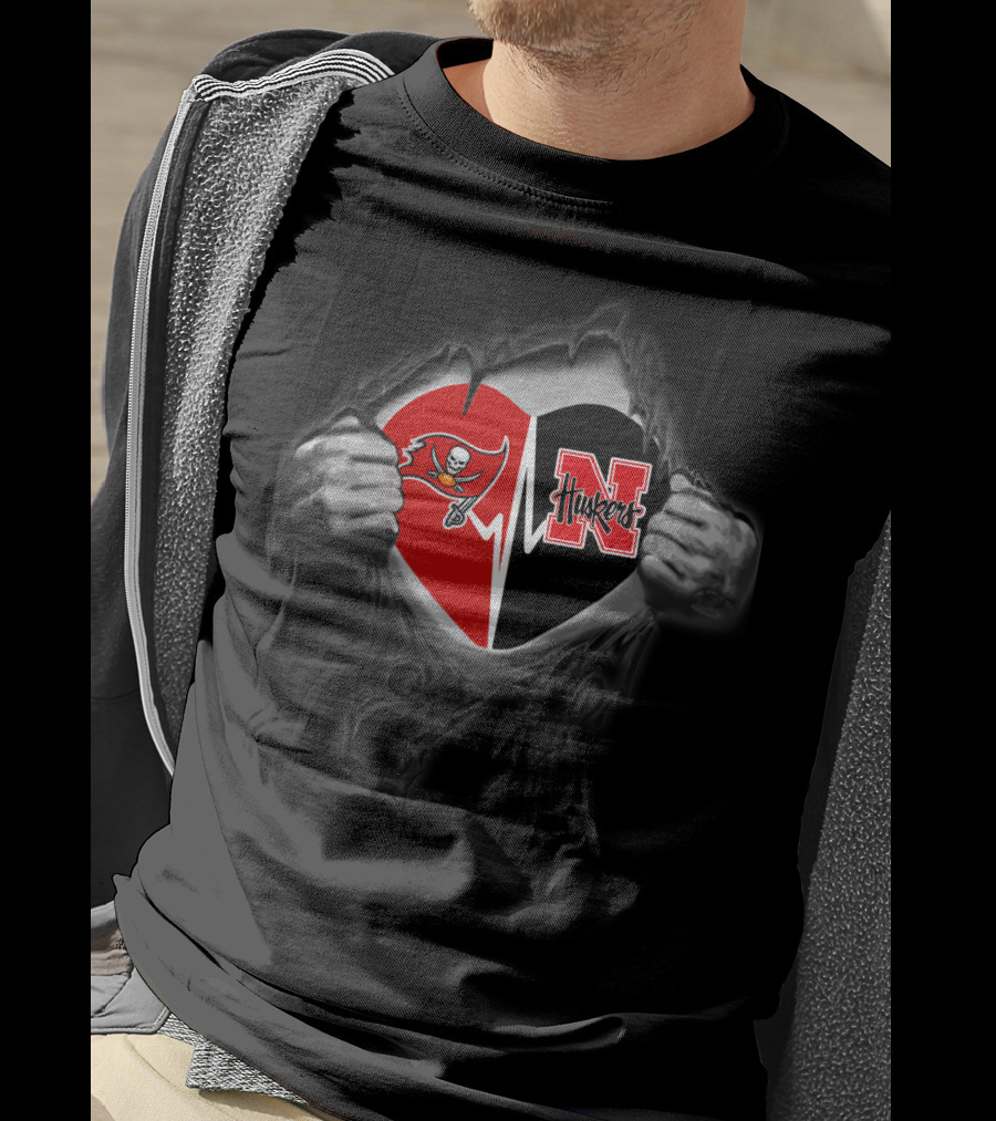 Tampa Bay Buccaneers And Nebraska Cornhuskers Heart Logo Combination T-Shirt