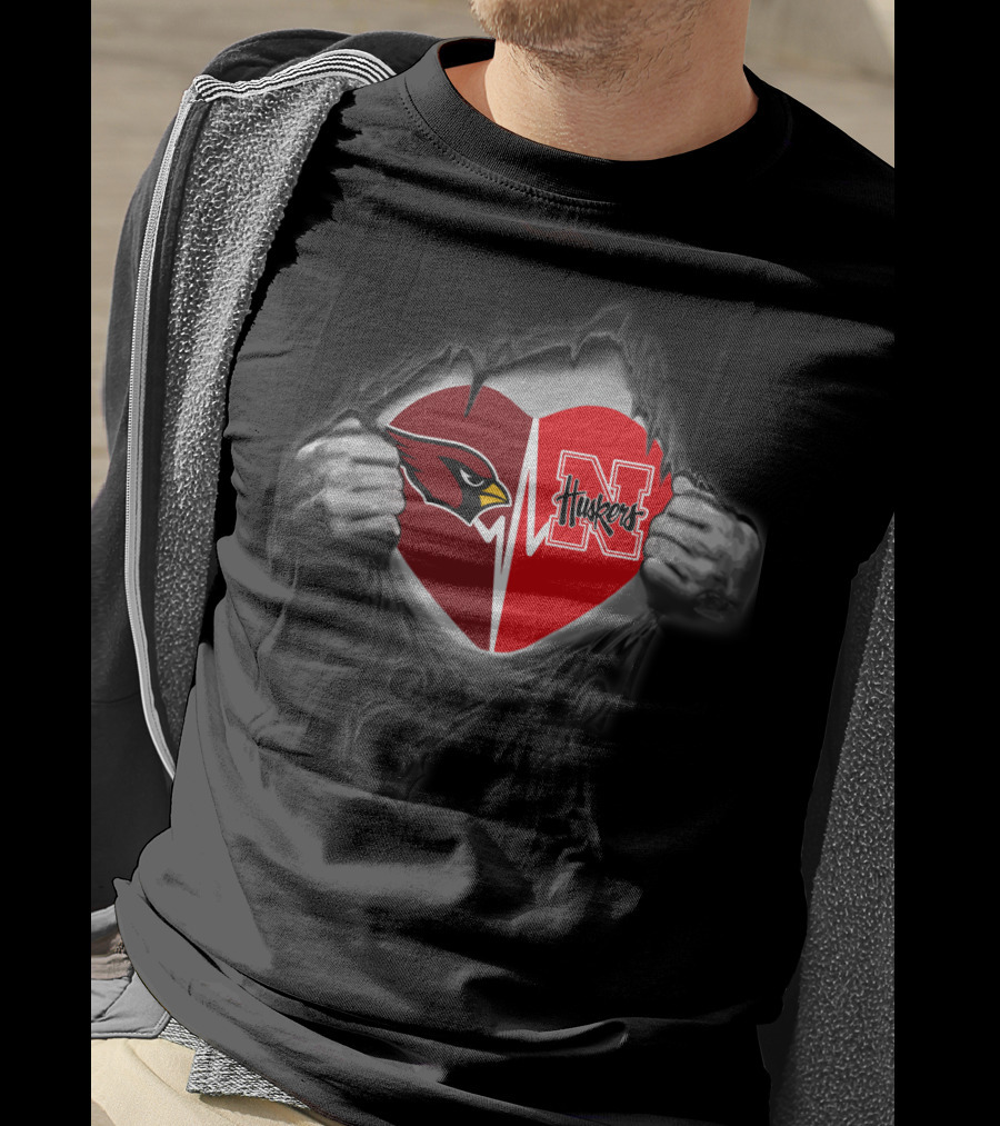 Cardinals Heart With Nebraska Huskers T-Shirt