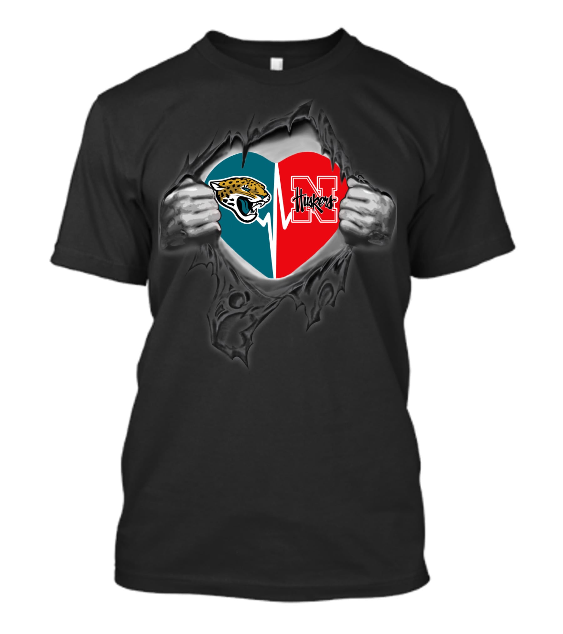 Jaguars Huskers Heart Split Logo Fan T-Shirt