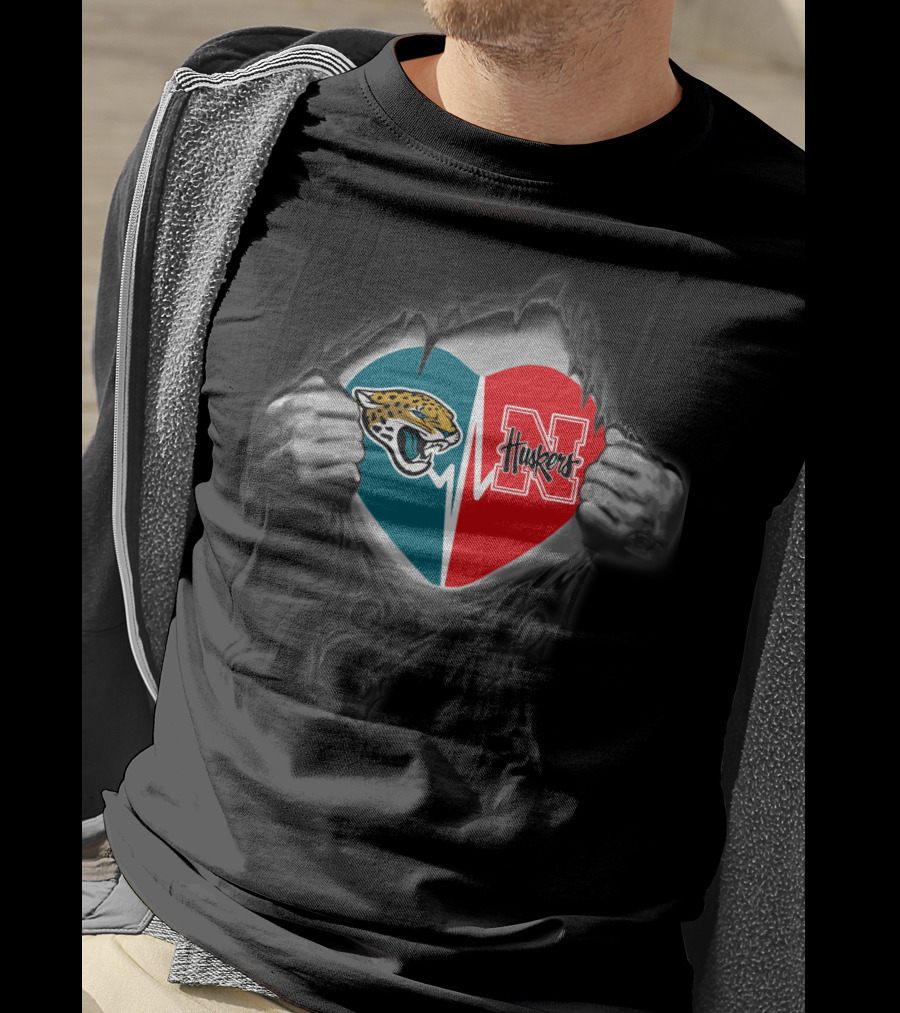 Jaguars Huskers Heart Split Logo Fan T-Shirt