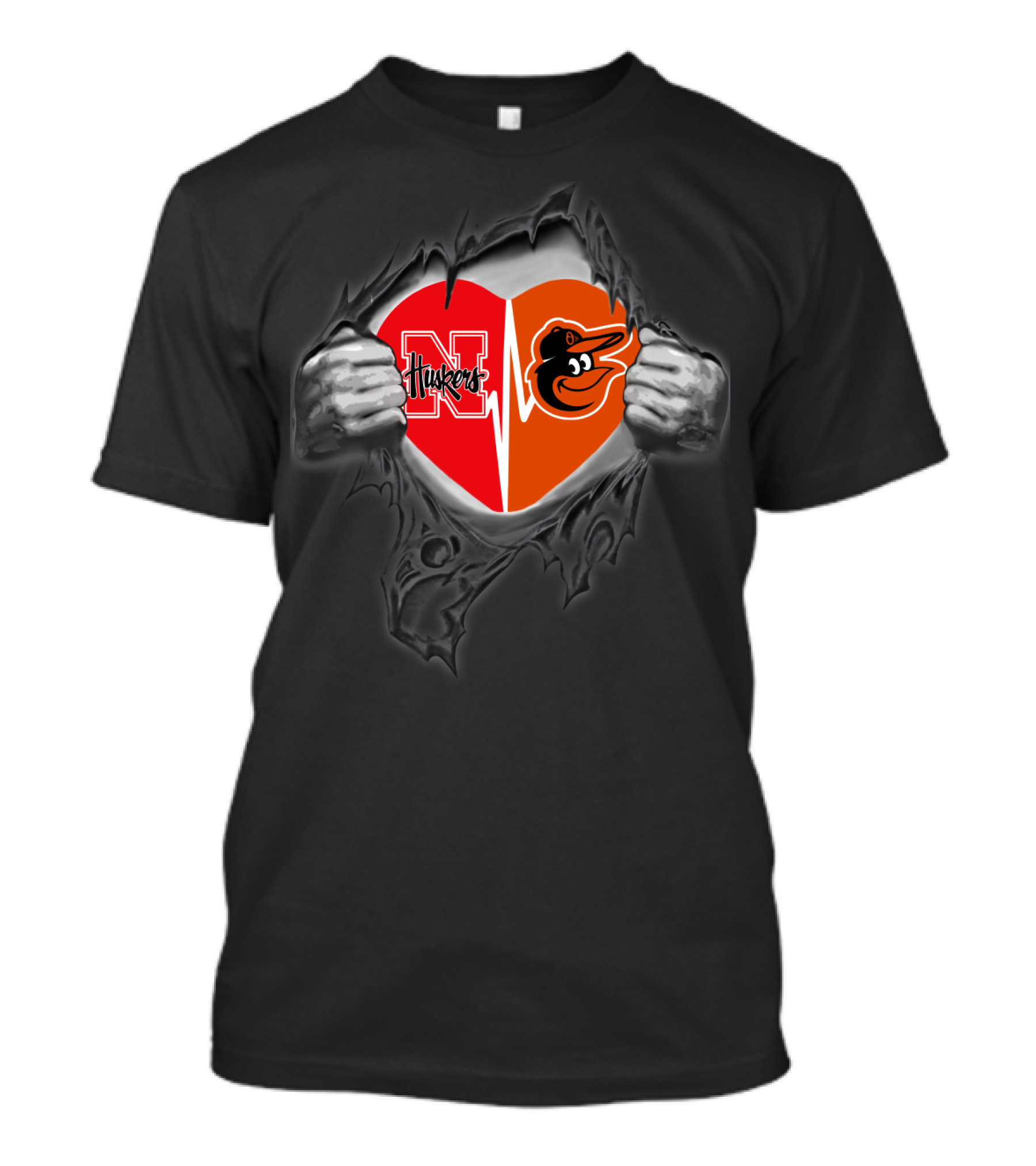 Nebraska Cornhuskers Orioles Heart Torn T-Shirt