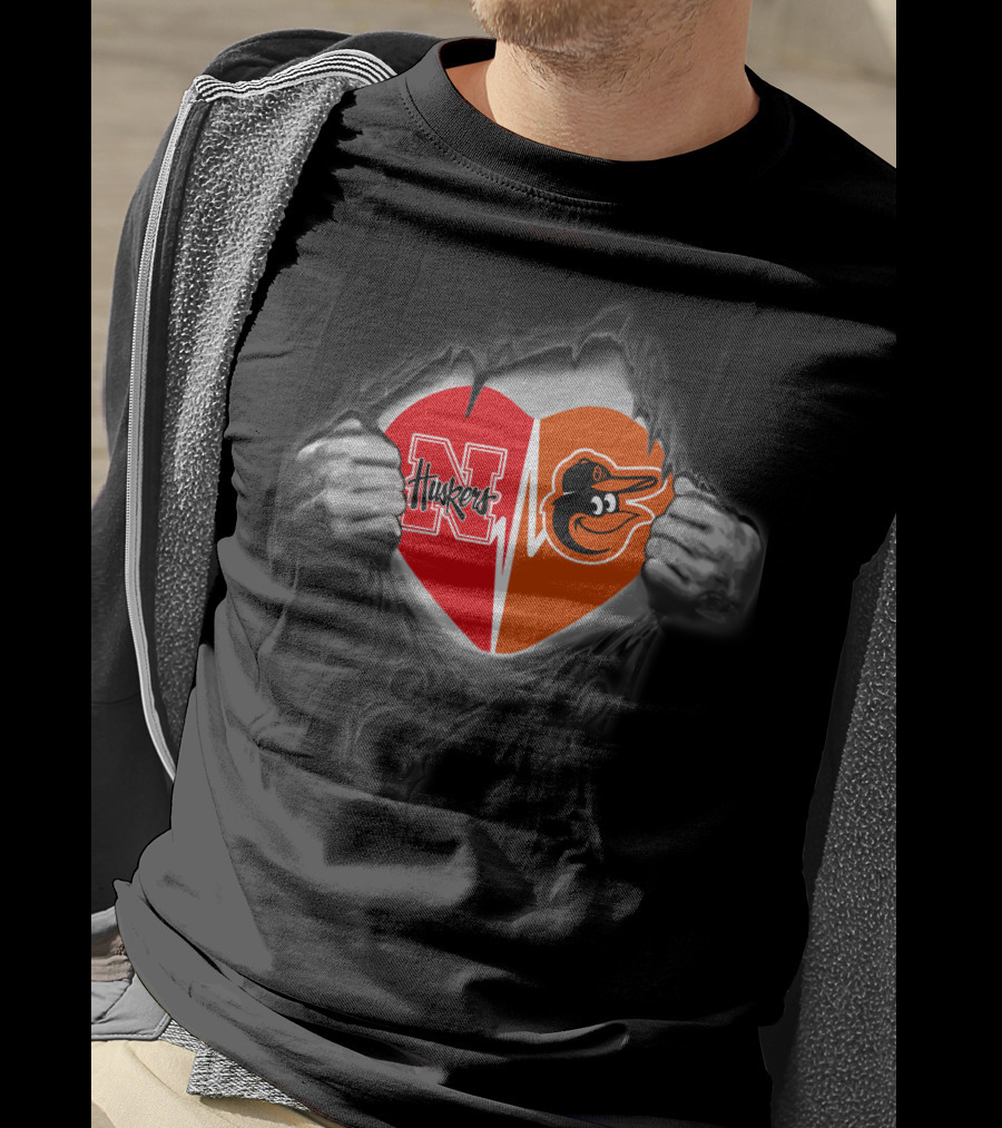 Nebraska Cornhuskers Orioles Heart Torn T-Shirt