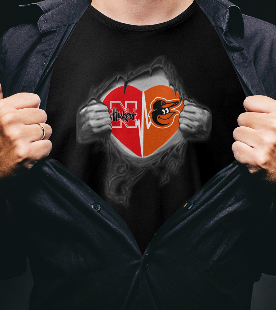 Nebraska Cornhuskers Orioles Heart Torn T-Shirt