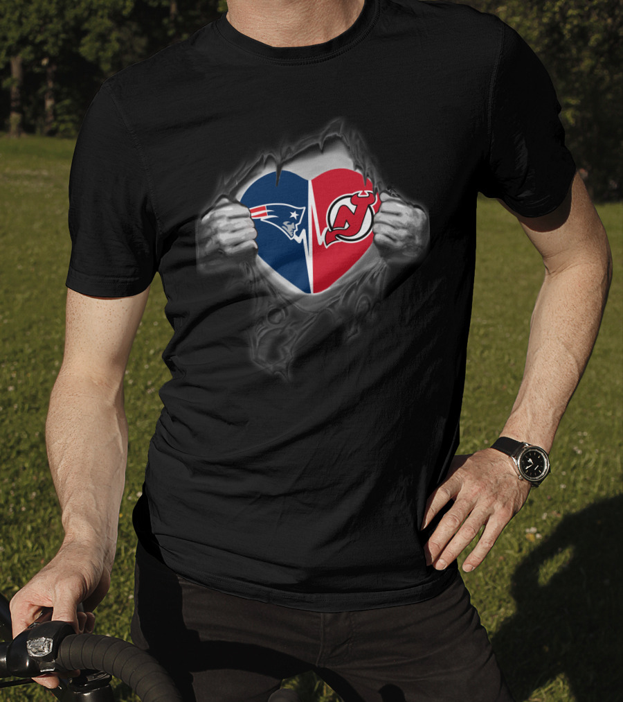 Patriots And New Jersey Devils Heart T-Shirt