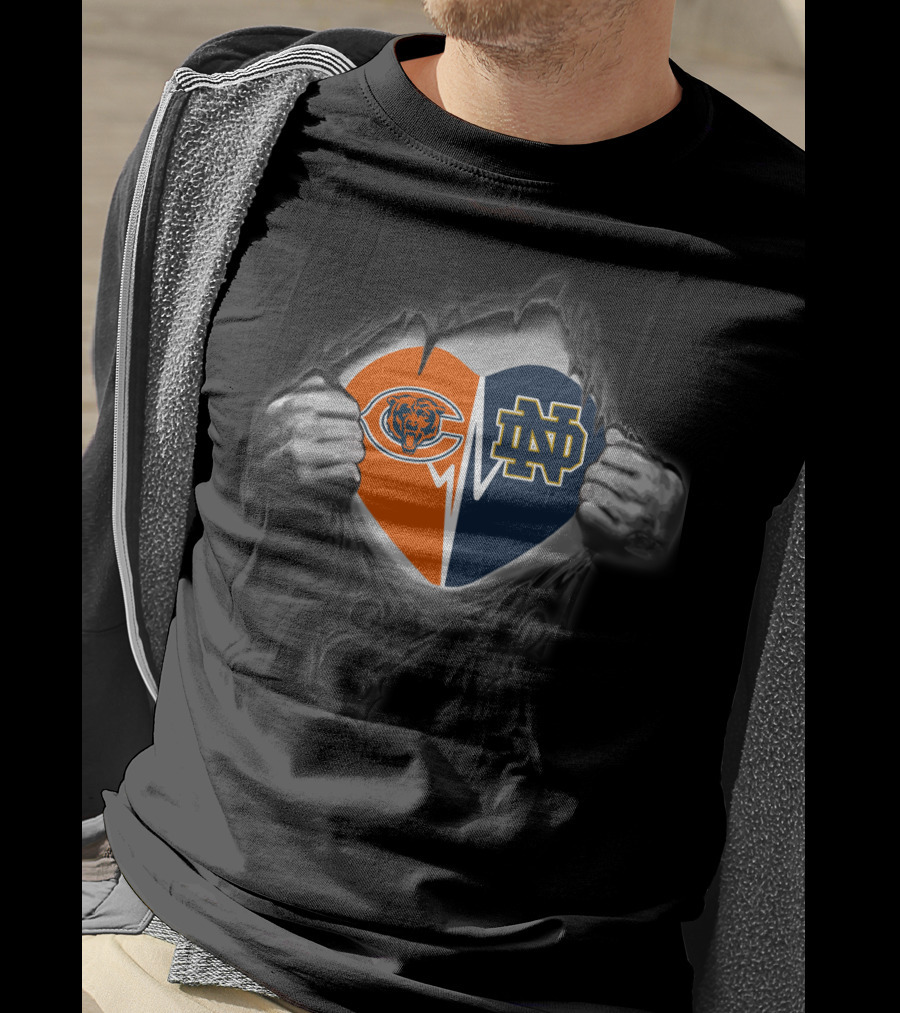 Chicago Bears Notre Dame Heart Torn T-Shirt