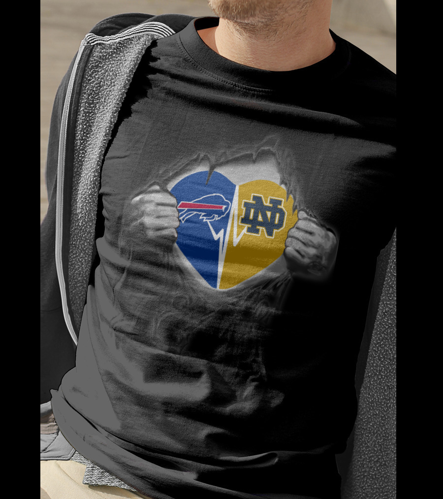 Buffalo Bills Notre Dame Split Heart Logo Fusion T-Shirt