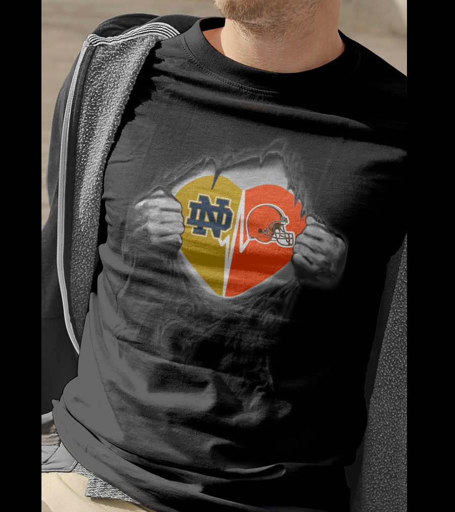 Notre Dame Nd Heartbeat Browns Helmet Heart T-Shirt