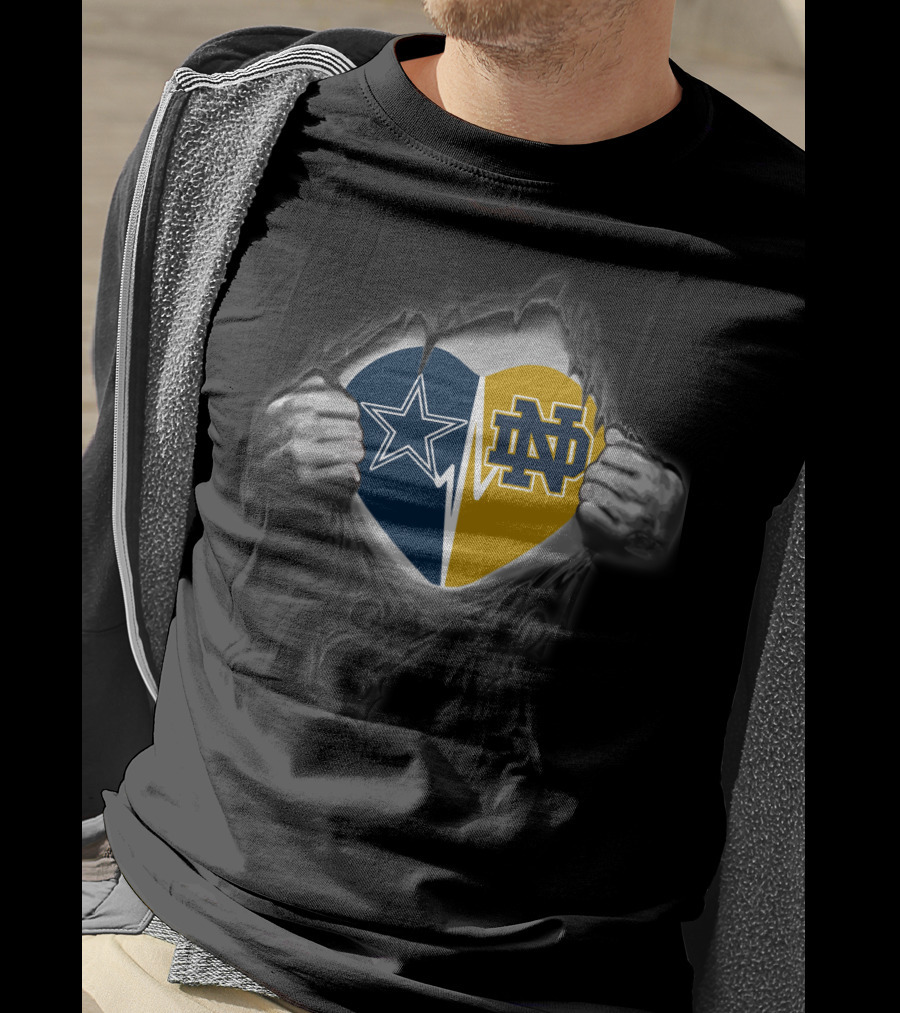 Dallas Cowboys Notre Dame Fighting Irish Heart T-Shirt