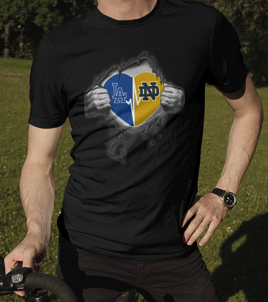 La Dodgers Notre Dame Heart Logo Fusion T-Shirt