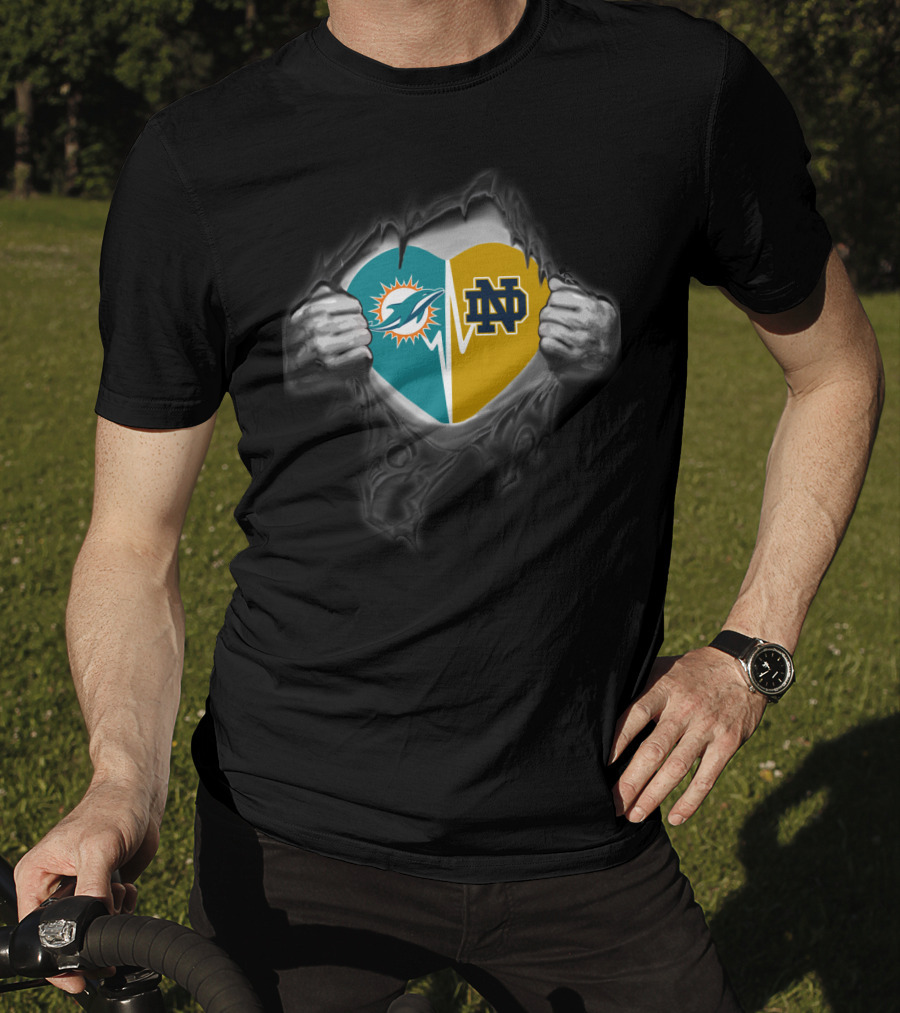 Miami Dolphins Notre Dame Logo Heart T-Shirt