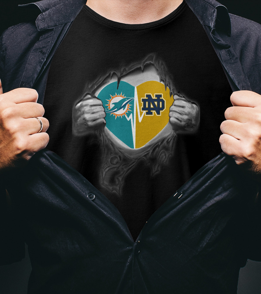Miami Dolphins Notre Dame Logo Heart T-Shirt