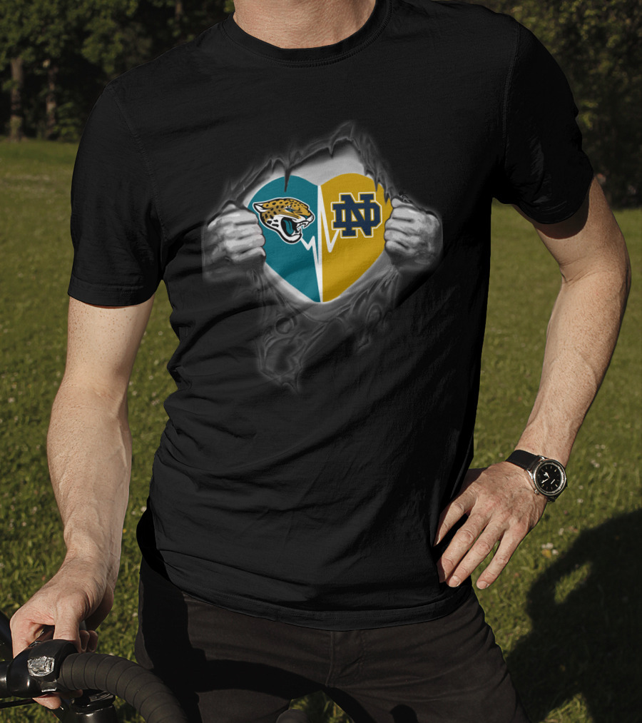 Jaguars Notre Dame Heart Logo Combination T-Shirt