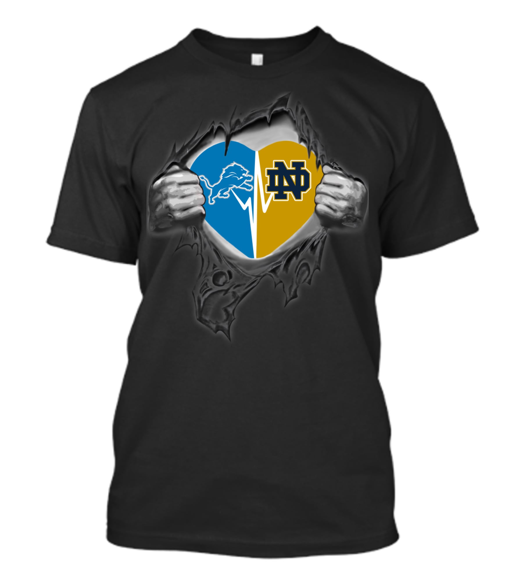 Lions Notre Dame Heart Split Allegiance T-Shirt
