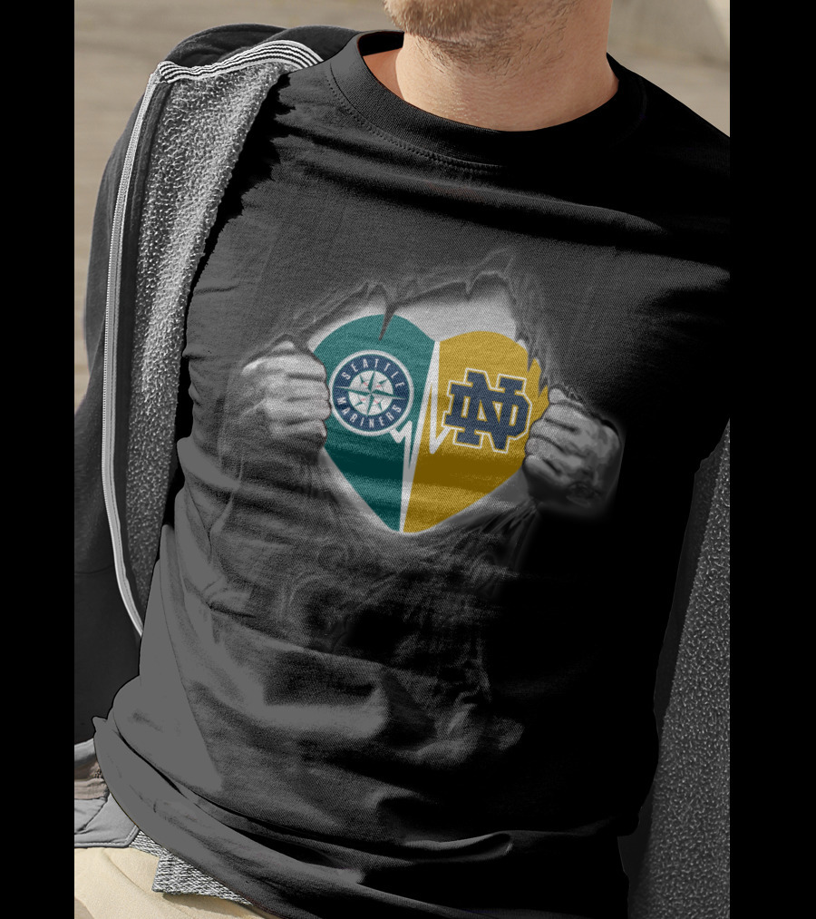 Seattle Mariners Notre Dame Heart Logo Combination T-Shirt
