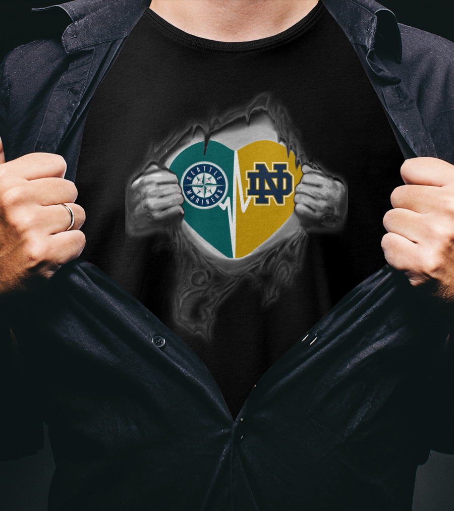 Seattle Mariners Notre Dame Heart Logo Combination T-Shirt