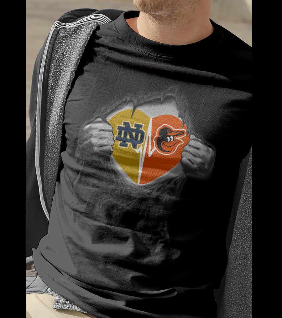 Notre Dame Fighting Irish And Baltimore Orioles Heart Fusion T-Shirt
