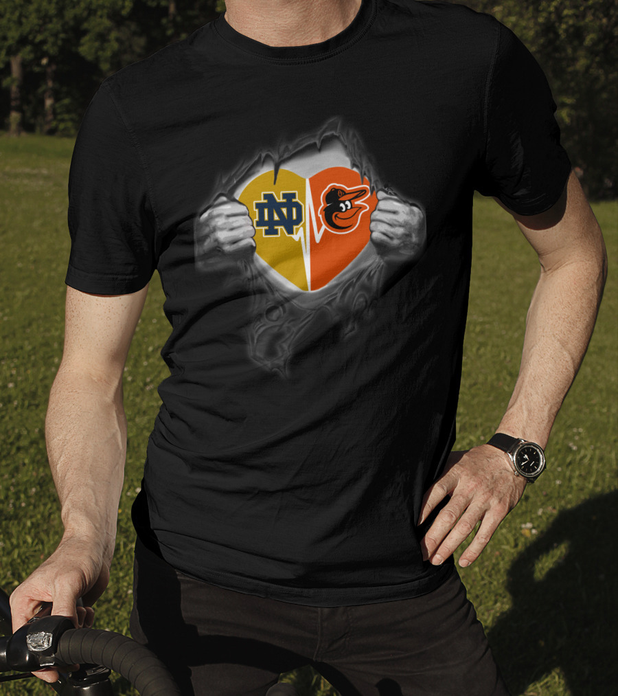 Notre Dame Fighting Irish And Baltimore Orioles Heart Fusion T-Shirt