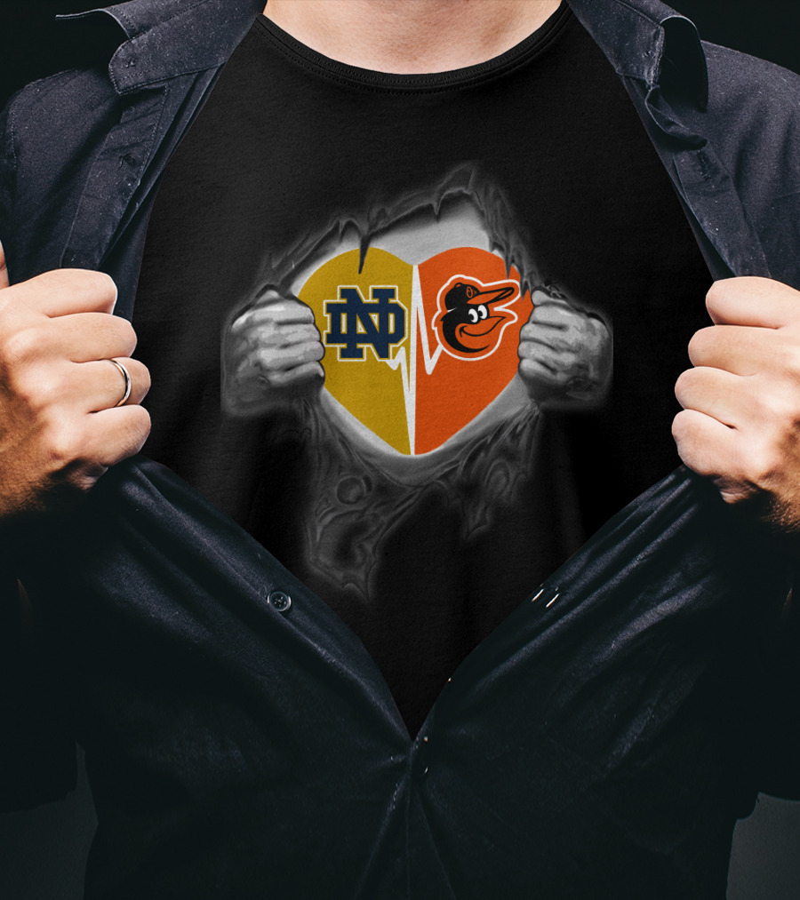 Notre Dame Fighting Irish And Baltimore Orioles Heart Fusion T-Shirt
