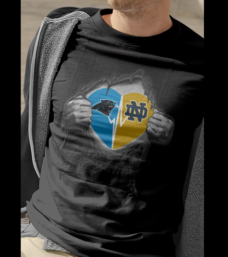 Panthers Nd Heart Inside Steel Rip T-Shirt