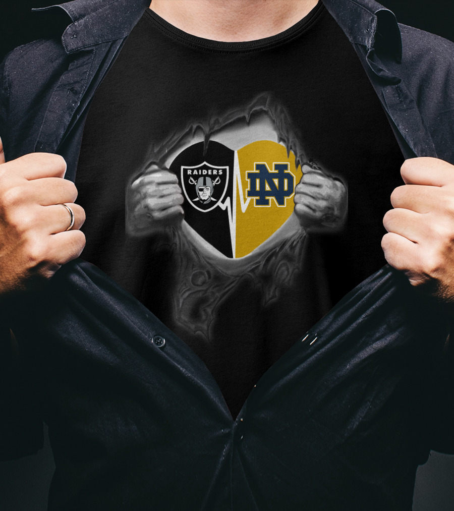 Raiders And Notre Dame Heartbeat Dual T-Shirt