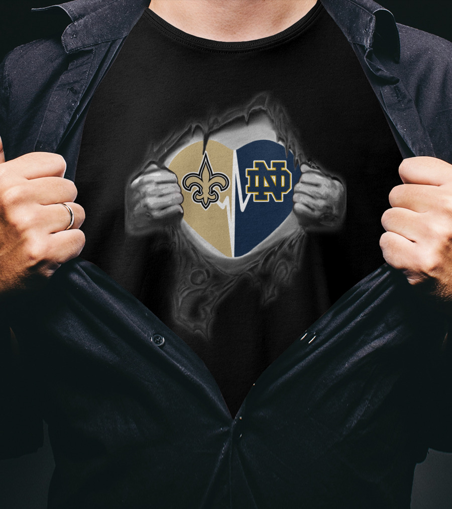 New Orleans Saints Notre Dame Fighting Irish Heart Hoodie T-Shirt